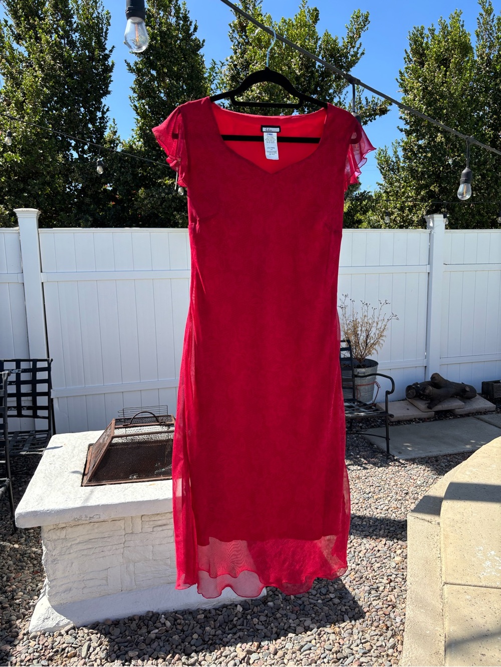Vintage 90s Believe... Ruby Red Floral Delicate Chiffon Ruffles Sleeve Dress